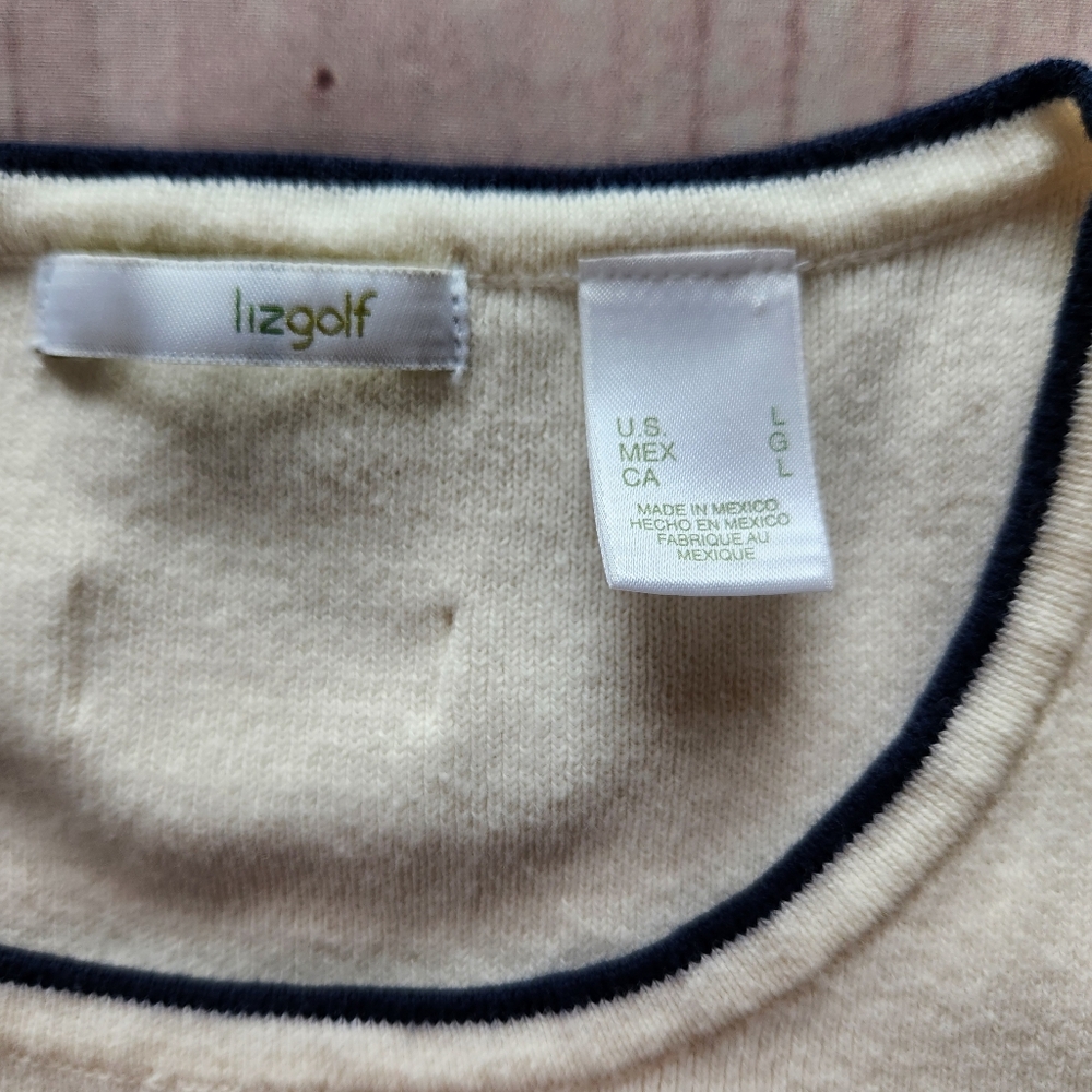 LizGolf By Liz Claiborne Sleeveless Sweater Vest Cream Stripe | Women's Size L - Picture 4 of 9